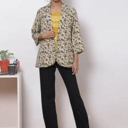 Biba Ivory & Yellow Notched Lapel Blazer With Top-image-71