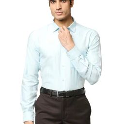 Park Avenue Aqua Slim Fit Striped Shirt-image-25