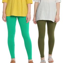 Dollar Missy Forest Green & Mehandi Green Cotton Leggings (Pack of 2)-image-67