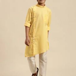 Sanwara Kids Yellow & White COTTON Kurta Set-image-81