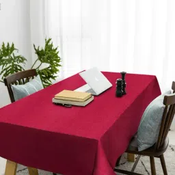 Klotthe Solid Red 300 TC Cotton Rectangle 6-Seater Table Cover-8