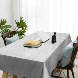 Klotthe Solid Grey 300 TC Cotton Rectangle 6-Seater Table Cover-40