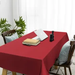 Klotthe Solid Red 300 TC Cotton Rectangle 6-Seater Table Cover-7