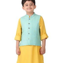 Fabindia Kids Aqua Blue Printed Nehru Jacket-image-23