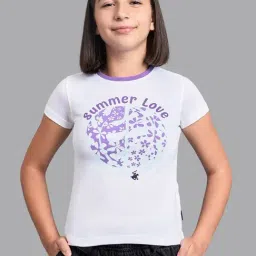 Beverly Hills Polo Club Kids White & Purple Cotton Printed T-Shirt-5
