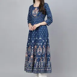 Divena Blue Floral Print Anarkali Kurta-picture-17