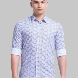 Parx Blue Slim Fit Printed Shirt-image-108