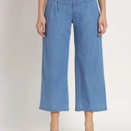 Angelfab Blue Denim Straight Fit High Rise Trousers-picture-8