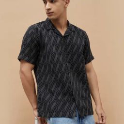 Forca By Lifestyle Black Regular Fit Printed Shirt-image-7
