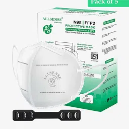 Allsense N95 FFP2 5 Layer Anti Pollution Face Mask with Ear Loop - Pack of 5 (White) image 1