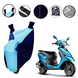 Auto Pearl Cyan Blue Matty Bike Body Cover with Mirror Pockets Buckle Belt for TVS Scooty Streak-image-62