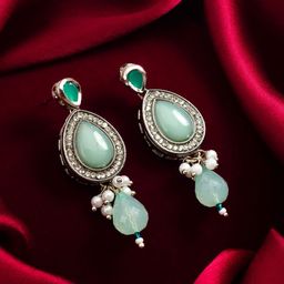 Anouk Silver-Plated Kundan Studded & Pearls Beaded Teardrop Drop Earrings-1