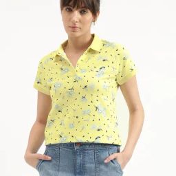 United Colors of Benetton Yellow Floral Polo T-Shirt-image-32
