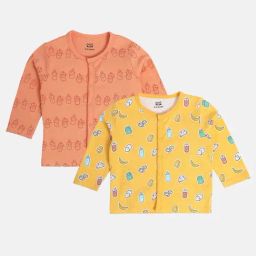 MINIKLUB Boys Peach & Yellow Cotton Printed Full Sleeves Front Open Vest-8