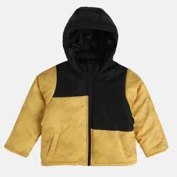 MINIKLUB Boys Yellow & Black Color Block Full Sleeves Jacket image 1