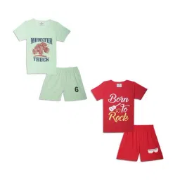 Vimal Jonney Kids Red & Mint Green Printed T-Shirt Set-image-83