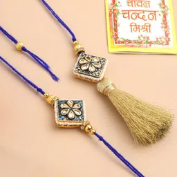 Sangria Bhaiya Bhabhi Beaded Thread Rakhis With Roli Chawal Chandan & Mishri-13
