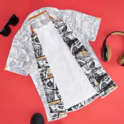 Pantaloons Junior Grey & White Cotton Printed Shirt-5
