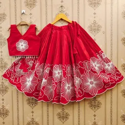 BAESD Girls Embroidered Thread Work Ready to Wear Lehenga &-58