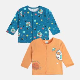 MINIKLUB Boys Blue & Orange Cotton Printed Full Sleeves Front Open Vest-image-70
