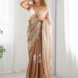 Saree Mall Beige Organza Embellished Saree with Blouse Piece-image-81
