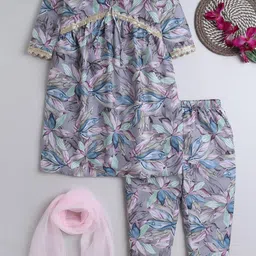 NIVUDI Girls Floral Embroidered Regular Sequinned Kurta with Pyjamas & With Dupatta-image-52