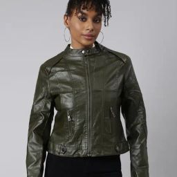 SHOWOFF Olive Regular Fit Biker Jacket-29