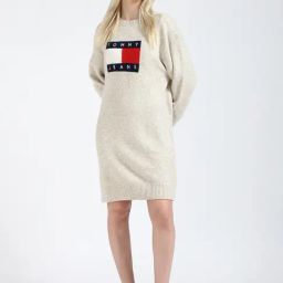 Tommy Hilfiger Ancient White Cotton Relaxed Fit Logo Printed Dress-image-61