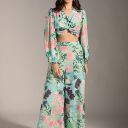 20Dresses Green And Pink Printed V-Neck Top With Trousers-image-16