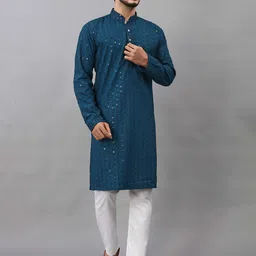 ALMORA Men Ethnic Motifs Embroidered Mirror Work Kurta-picture-1