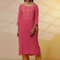 Aurelia Pink & Yellow Embroidered Kurta Pant Set With Dupatta-image-39