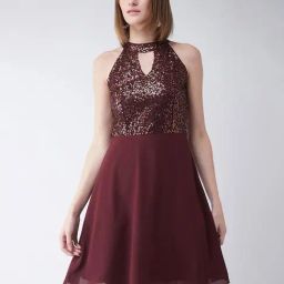 Miss Chase Maroon Embellished A Line Dress-picture-44