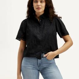 Levi's Black Cotton Regular Fit Self Pattern Shirt-image-74