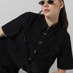 Only Black Regular Fit Crop Shirt-image-8
