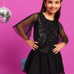 Tales & Stories Kids Black Embellished Dress-picture-46