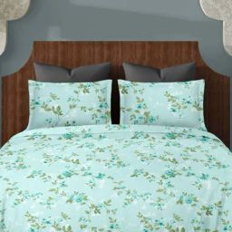 Ariana SORRENTO Aqua Cotton 144 TC Double Size Bedsheet With 2 Pillow Covers-picture-46