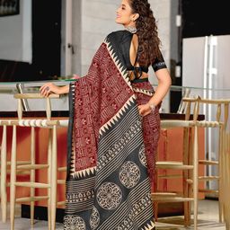 DIVASTRI Designer Block Printed Saree with Unstitched Blouse Piece image 3