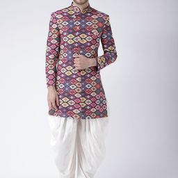Hangup Men Multicoloured Embroidered Sherwani with Dhoti Pants-3