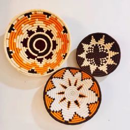 Swadeh Brown Fiber Geometric Roots and Rhythm Wall Plates - Set of 3-40