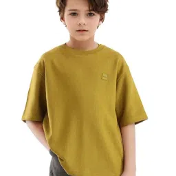 Rare Ones Boys Olive Cotton Blend Applique T-Shirt-image-69