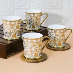 Femora Vintage Golden Ceramic Coffee & Tea Cup Set of 4 (180 ml)-28