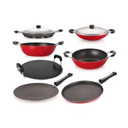 Nirlon Non-Stick Red Aluminium Cookware Combo Set with Lid 7 Piece image 1