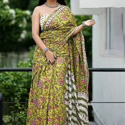 HERE&NOW Pure Cotton Floral Printed Bhagalpuri Saree-image-59