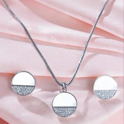 Touch925 Sterling Silver Ivory Circle Pendant Set for women-image-50