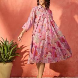 Inweave Pink Printed A-Line Dress-image-41