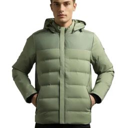 Louis Philippe Green Cotton Regular Fit Quilted Hooded Jacket-picture-17
