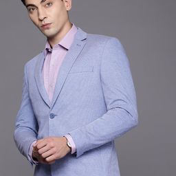 Peter England Elite Men Light Blue Self Design Slim Fit Smart Casual Blazer-picture-43