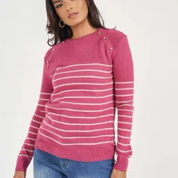 Styli Pink Striped Sweater-21