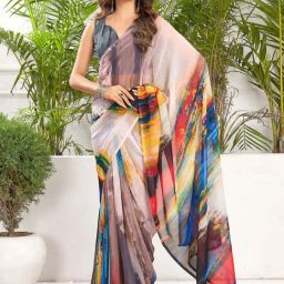 Satrani Multicolored Printed Saree With Unstitched Blouse-picture-8