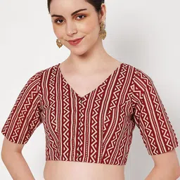 studio rasa Cotton Printed V-Neck Saree Blouse-picture-21